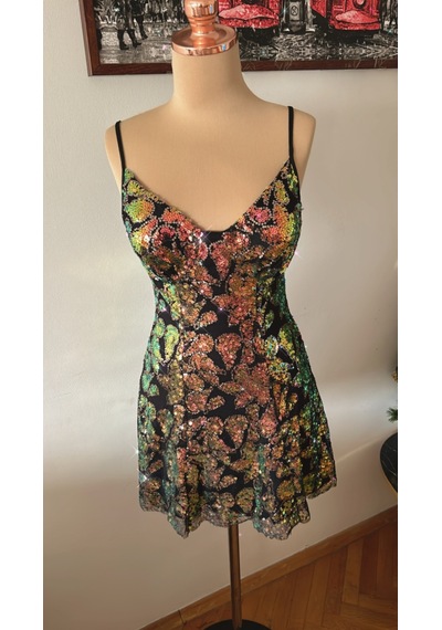 Chica Rosa Fashion Askılı Pullu Kısa Elbise Bakır