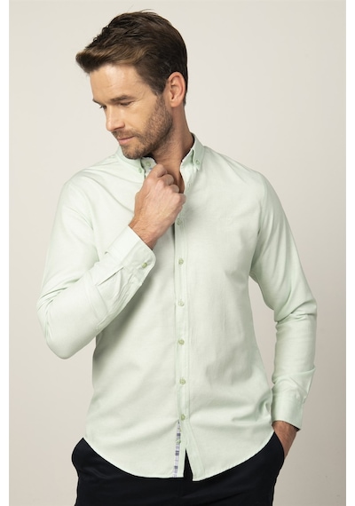 Tudors Slim Fit Dar Kesim Uzun Kol Erkek Gömlek-25700 Mint