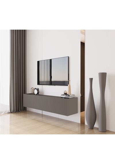 Capella Gri Mdf Country 3 Kapak Duvara Monte 140 Cm Tv Ünitesi