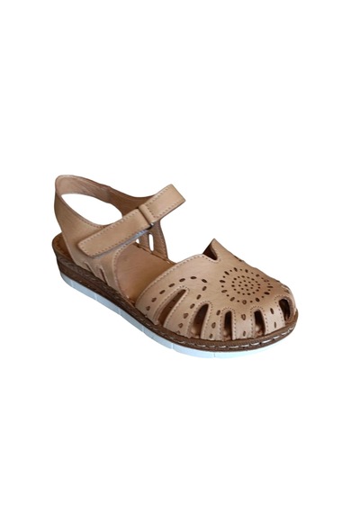 Castle Black 22380 Kadın Hakiki Deri Önü Kapalı Günlük Comfort Sandalet Bej