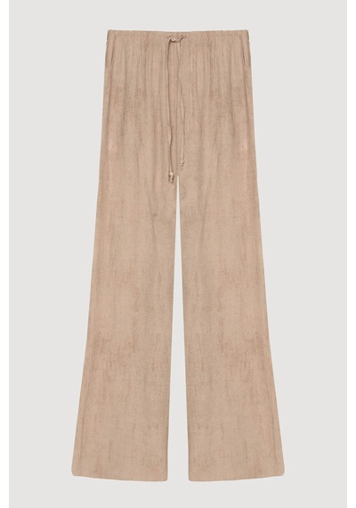 Quzu Beli Lastikli Bol Paça Bej Kadın Pantolon Pnt00454