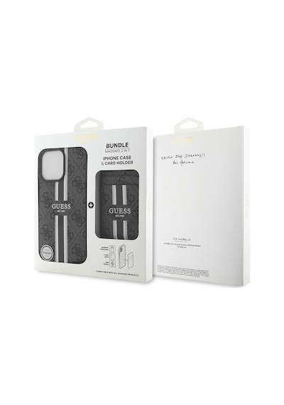 Apple Uyumlu iPhone 15 Pro Max Kılıf Guess Lisanslı Magsafe Özellikli 4g Desenli Çizgili Kartlıklı Kapak Siyah