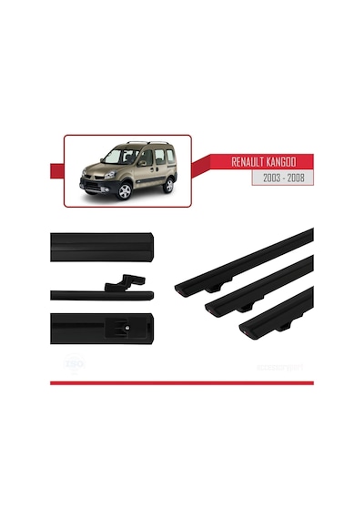 Renault Kangoo 2003-2008 Arası İle Uyumlu Basic Model Ara Atkı Tavan Barı Siyah 3 Adet