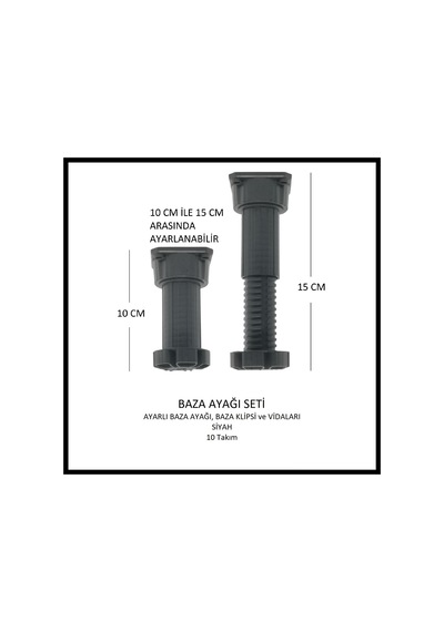Baza Ayağı Seti, 10 Cm, Siyah, 10 Takım Siyah
