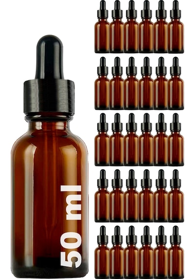 Afracam Amber 50 Ml Kapaklı Dropper Damlalık Cam Şişe 30 Adet Siyah