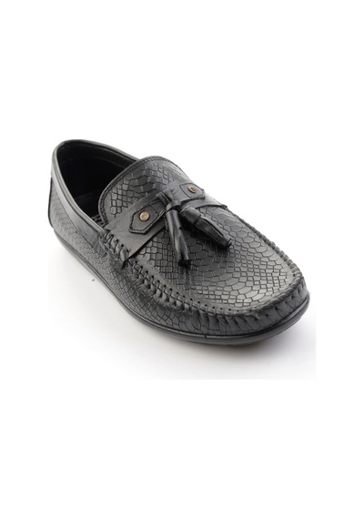 Siyah Baskılı Hakiki Deri Erkek Loafer Ayakkabı E01697032503 Siyah