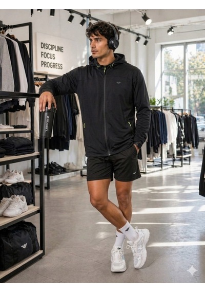 Crosstime Erkek Siyah Kapşonlu Sweatshirt