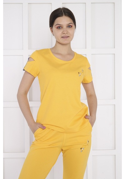 Kadın Spor Sarı Alt-Üst T-Shirt Takım-3944 Sarı