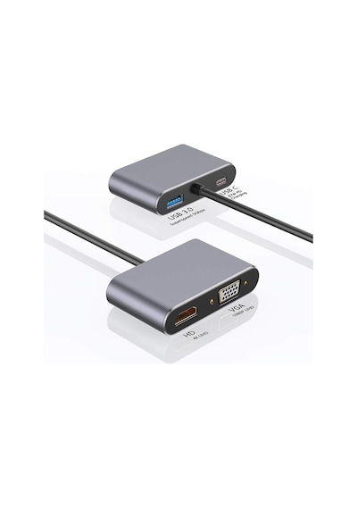 Lunatic 8053 4in1 Usb C Hdmı Vga Adaptörü, Usb C Hub, 4k Hdmı, 1080p Vga, Usb 3.0, Usb C Pd Şarj, Bütün Marka Modellere Uyumlu