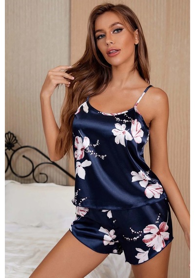 Merry See Baskılı Saten Şortlu Pijama Takım Çok Renkli 001