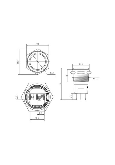 D21 16mm Metal Mavi Halka Ledli Kalıcı Buton 24v