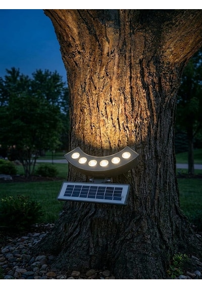 Güneş Enerjili Su Geçirmez Dış Mekan Ağaç Spotu 6 Ledli Solar Bahçe Dekoru Sütun Aydınlatma Gün Işığı