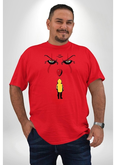 Angemiel Pennywise Vs Georgie Korku Filmi Kırmızı Büyük Beden Erkek Kadın Unisex Basic Ön Baskılı Tişört Kırmızı