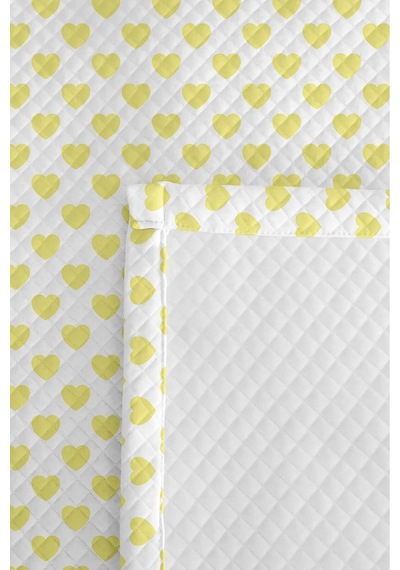 Sarı Kalp Genç Odası Tek Kişilik Pike Takımı - Minimal Beyaz 160x220 Cm Kapitone Yatak Örtüsü Bohem Sis Ufku
