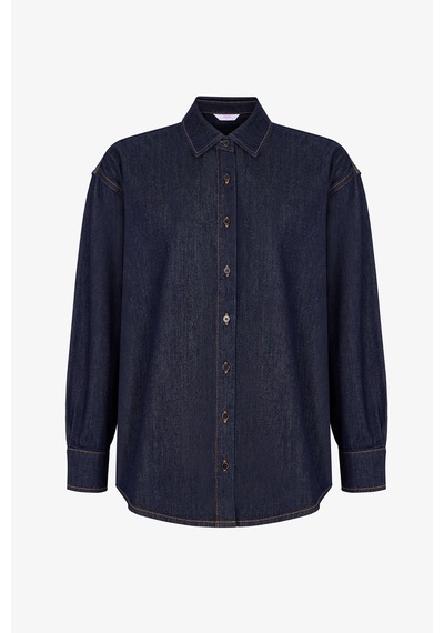 Penti Koyu Denim Relax Shirt Uzun Kollu Bluz Koyu Denım