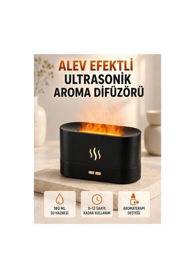 Astraltech Ultrasonik Aromaterapi Difüzörü 180 Ml Hazneli Dekoratif Alev Efektli Nemlendirici