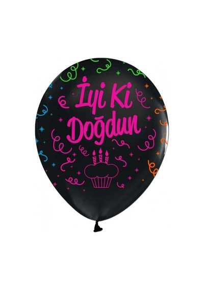 İyiki Doğdun Yazılı Siyah Renkli Yazılı Balon 100 Adet Siyah İyiki Doğdun