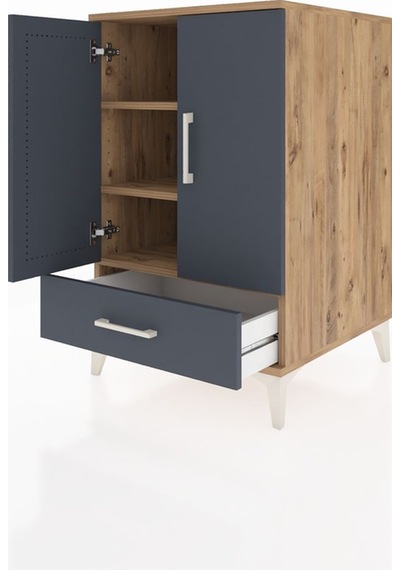 Kronos Komodin 3 Raflı Tek Çekmeceli 2 Kapaklı 60x59x96 Çam-a... Çam