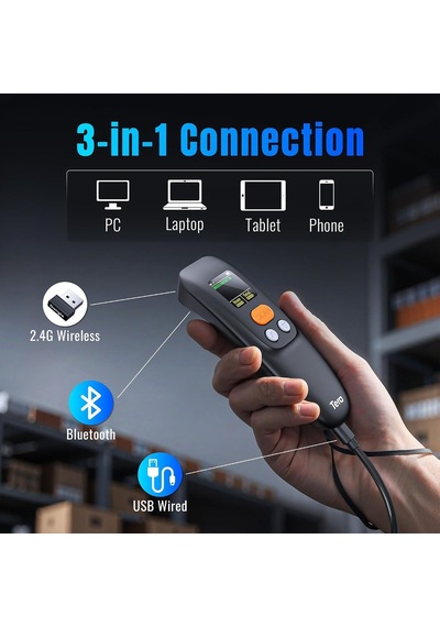 1600 Kablosuz 1d 2d Qr Barkod Okuyucu Ergonomik El Tipi 3in1 Bluetooth, 2.4g Kablosuz, Usb Süper Kod Çözme Cmos