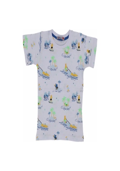 Haknur Bebe Haknur Kaykaylı Ayıcık Palmiyeli Zürafalı Kısa Kollu Erkek Çocuk T-Shirt 1-4 Yaş Beyaz