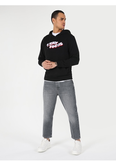 Colin's Regular Fit Kapüşonlu Yazı Baskılı Siyah Erkek Sweatshirt CL1061698_Q1.V1_BLK
