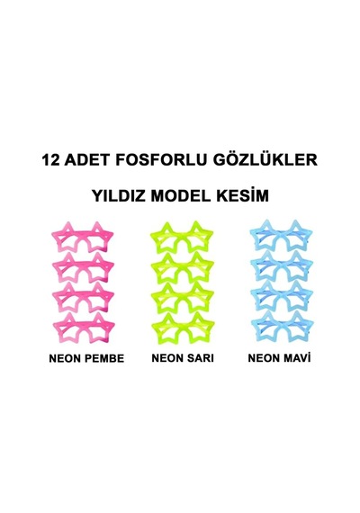 Jenerik Fosforlu Yıldız Model Glow Parti Gözlüğü Karanlıkta Yanan Gözlükler 12 Adet Diğer