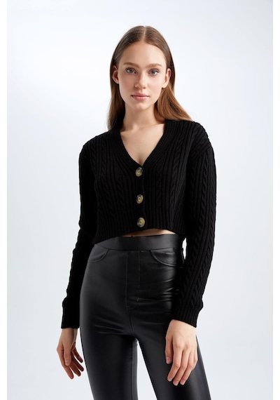 Defacto Coool Regular Fit V Yaka Hırka Siyah