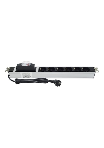 19" 1U 6'Lı Schuko Sigortalı Aluminyum Rack Kabin Grup Priz Pdu