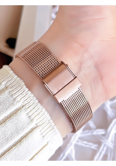 Ferro Hasır Kordonlu Rose Gold Kararmaz Renk Atmaz 3 Atm Özel Tasarım Kadın Kol Saati Bf40-087