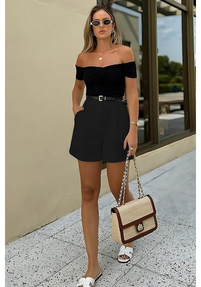Madmext Siyah Pileli Kadın Şort Mg2518 Siyah