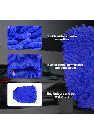 Premium Mikrofiber Yıkama Eldiveni, Yumuşak Çizilmez Çift Taraflı Şönil Yıkama Eldiveni, Araba Yıkama Ve Detaylandırma İçin Mükemmel Mavi, Büyük 256