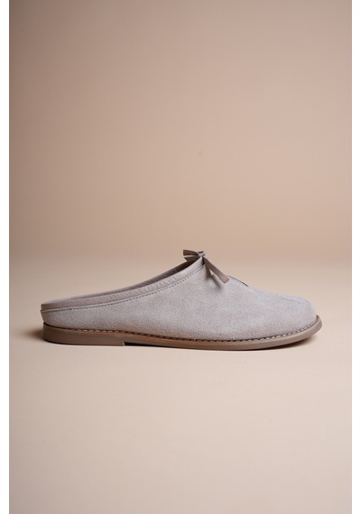 Analin Shoes Kadın Hakiki Deri Fiyonk Detaylı Düz Terlik Vizon
