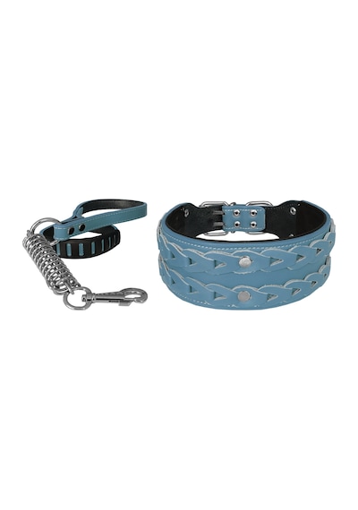 Markapet Elegance Deri İşlemeli Lüks Köpek Tasma Seti XL 7 x 60-68 CM Turkuaz