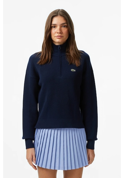 Lacoste Relaxed Fit Uzun Kollu Yarım Fermuarlı Kadın Triko Kazak Lacivert Lacivert