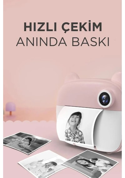 Çocuk Fotoğraf Makinesi Dijital Hd Video Kamera Anlık Termal Resim Kağıt Baskılı Yazıcı Pink - 587427494