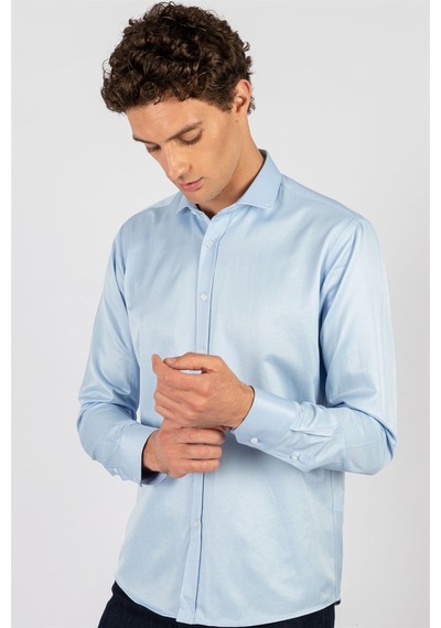 Tudors Modern Slim Fit Dar Kesim Düz Erkek Gömlek-23904 Mavi