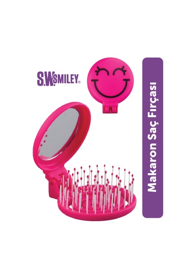 Beauty Makaron X Sw. Smiley Saç Fırçası - 3d Esnek, Aynalı, Çanta Boy - Compact Detangler Pembe