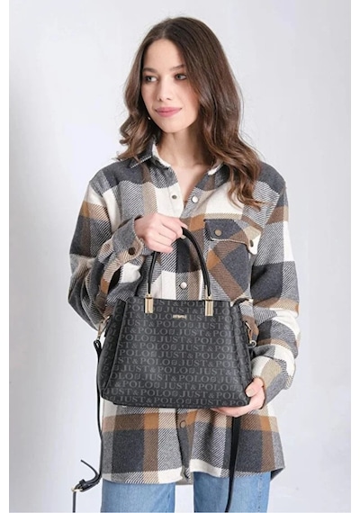 Just Polo Kadın Baskılı Ayarlanabilir Askılı Shopper El & Omuz Çantası Shoulder Bag Siyah