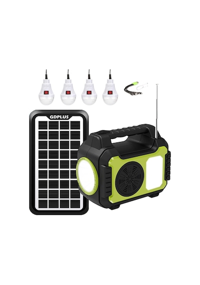 Gd-8072 Bluetooth Hoparlör Solar Güneş Enerjili Kamp Lambası Sd Kart Usb Girişli Fm Radyolu Mp3 Çalar Powerbank Özellikli Solar Sistem Siyah
