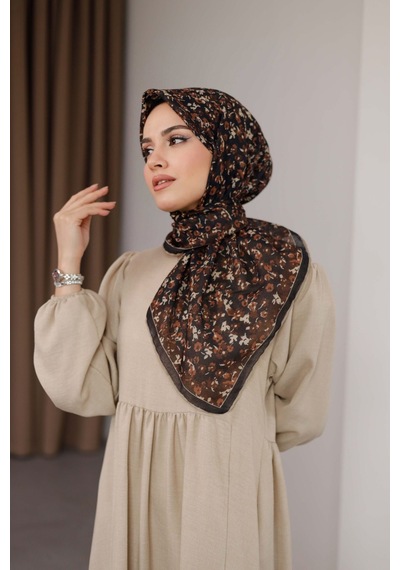 Mimiyum Flora Desen Soft Eşarp Kahve