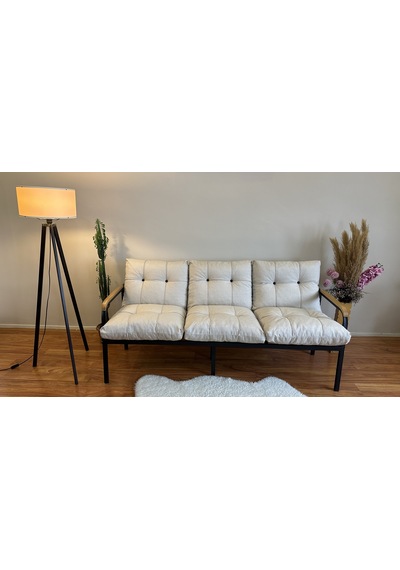 Modern Style Home Modern Avcılar Balkon, Bahçe, Cafe - Metal Kanepe Koltuk Takımı 3 Lü Krem Modernk039 Krem
