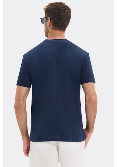 Tudors Erkek Loose Fit Rahat Kesim %100 Pamuk Yumuşak Dokulu Kısa Kollu Lacivert Bisiklet Yaka Tişört-52808
