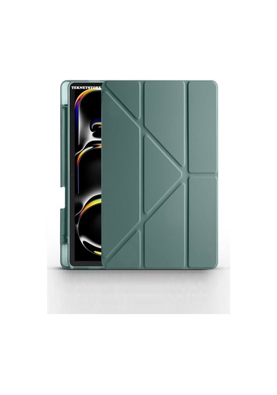 Apple Uyumlu iPad Pro 13 Inç 2024 M4 Kılıf Kalem Şarj Bölmeli Stadlı Uyku Modlu Arkası Silikon Akıllı Case Kılıf