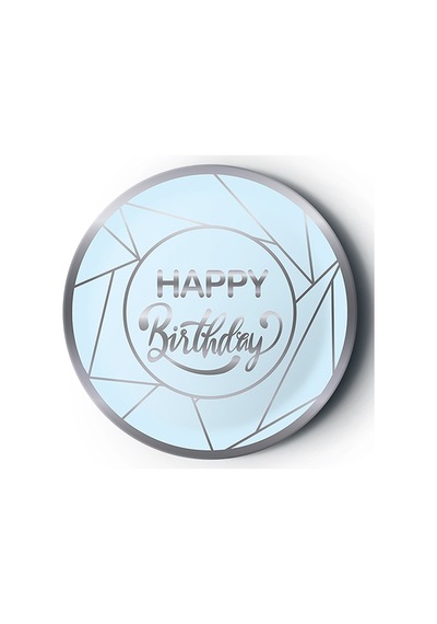 2 Paket 8'li Karton Tabak Silver Yaldızlı Happy Mavi - Parti Tabağı