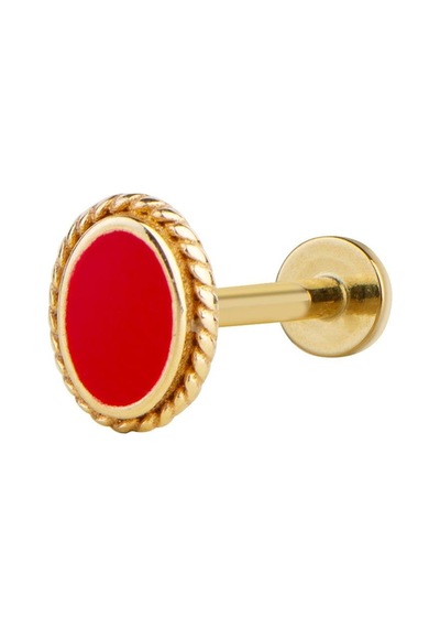 Goldkupe Kırmızı Mineli Yuvarlak Altın Piercing-6462