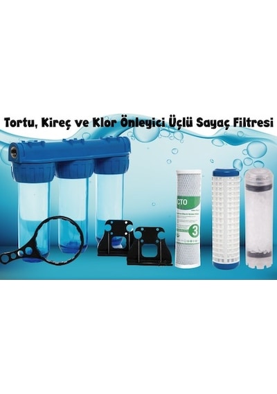 Sulook Daire Girişi 10 İnç Tortu, Kireç Ve Klor Önleyici Üçlü Sayaç Filtresi