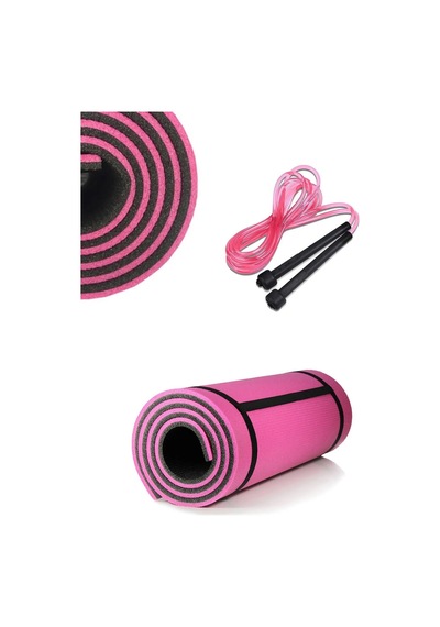 Pilates Minderi Yoga Matı Pembe Siyah Renkli Çift Taraflı Atlama Ipi Pembe Pembe