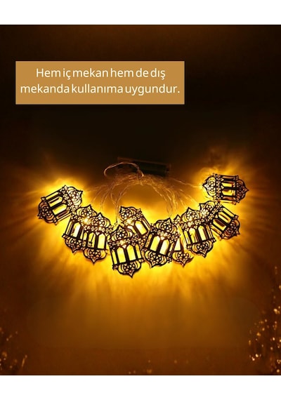 Altın Fener Detaylı Pilli Ramazan Led Işık Ev Dekorasyonu Belirtilmemiş