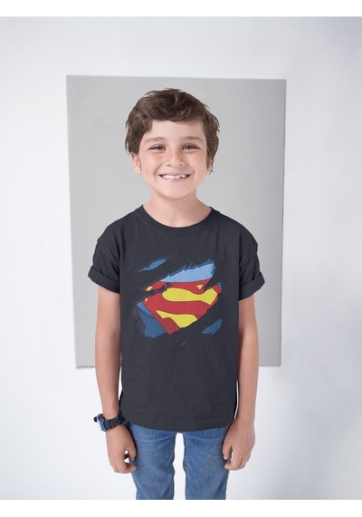 Sevbano Süperman Kahraman Baskılı Unisex Film Çocuk Tişört 1-12 Yaş SIYAH