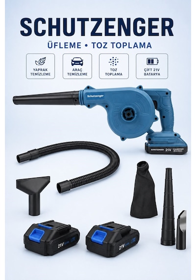 3 Başlıklı Kompresör Şarjlı Hava Üfleme Toz Toplama Mavi R1-40v Araç Mangal Üfleme Yaprak İçin